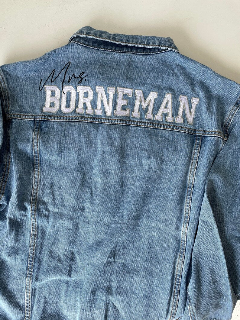 Block Text Name With Script Mrs Women’s Relaxed Fit Denim Jacket