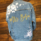 Custom White Floral Women's Relaxed Fit Denim Jacket