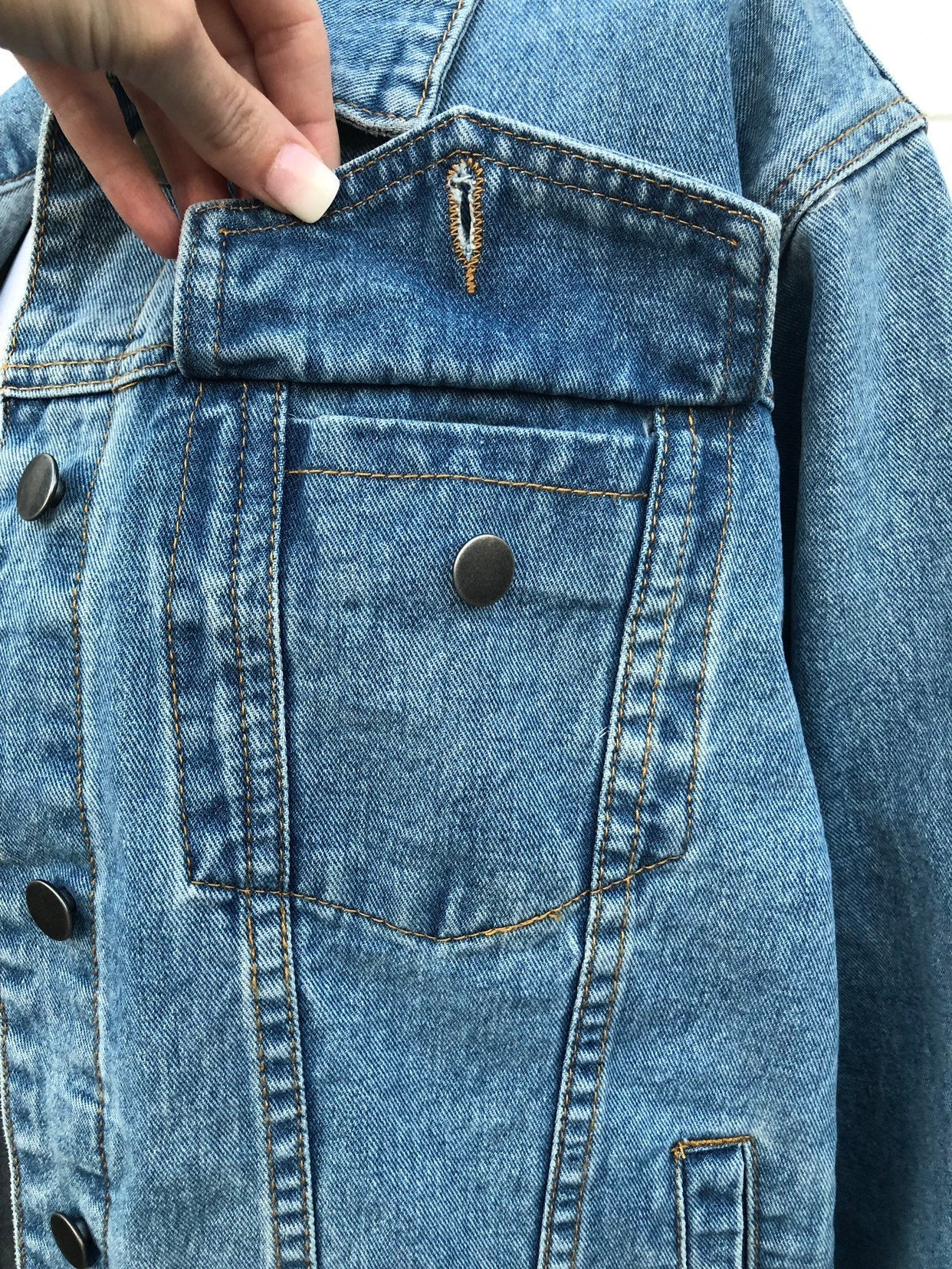 denim + thread 100% cotton women's light washed relaxed fit denim jacket