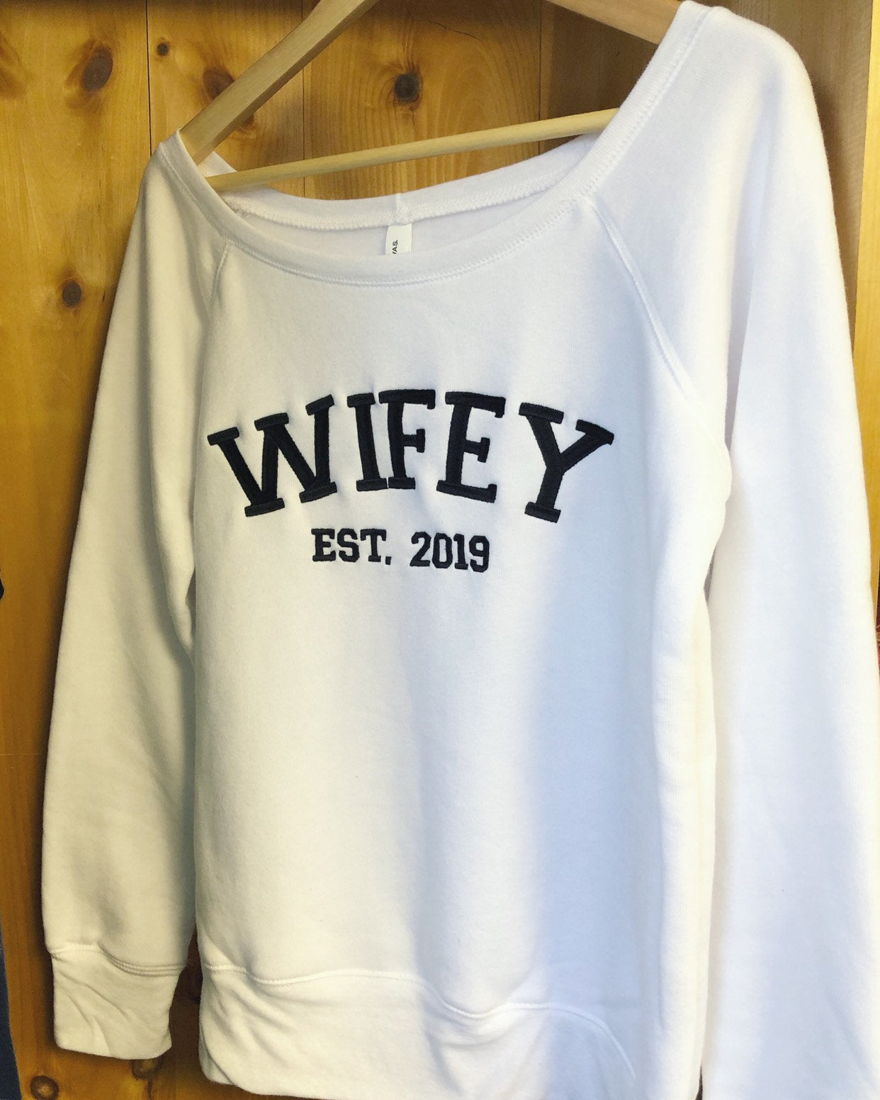 Wifey Est. With Wedding Year Women's Slouchy White Crewneck Sweatshirt