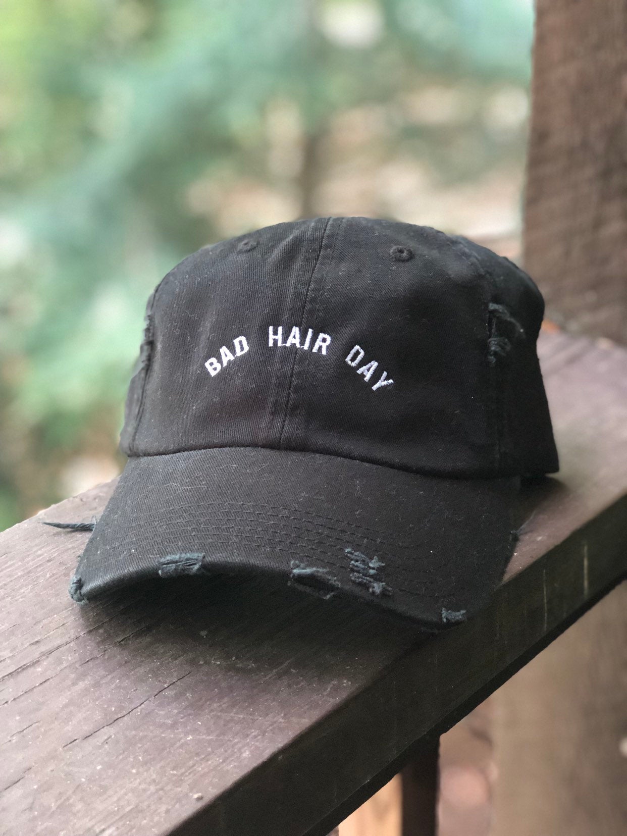 Bad Hair Day Distressed Black Dad Hat