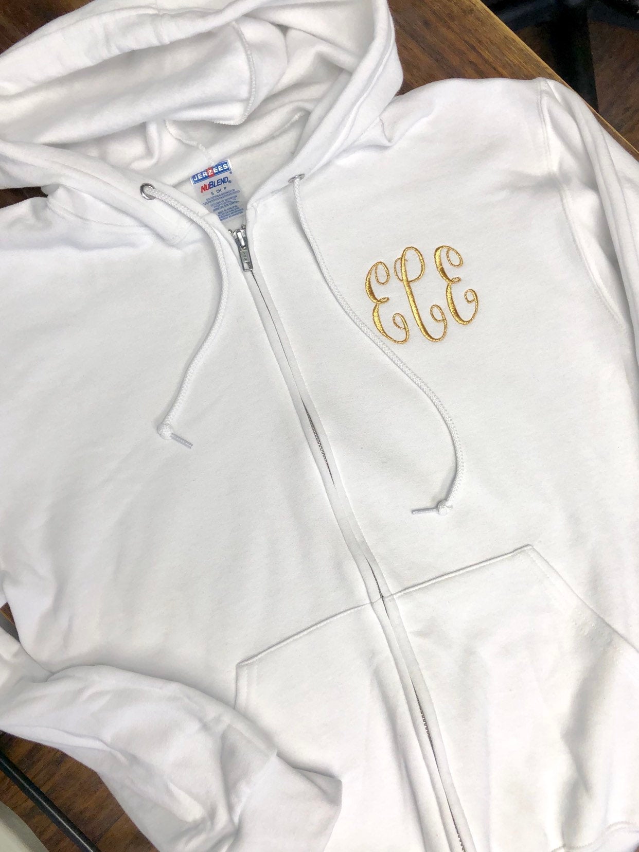 Custom Monogram Women's White Zip Up Sweatshirt