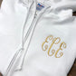 Custom Monogram Women's White Zip Up Sweatshirt