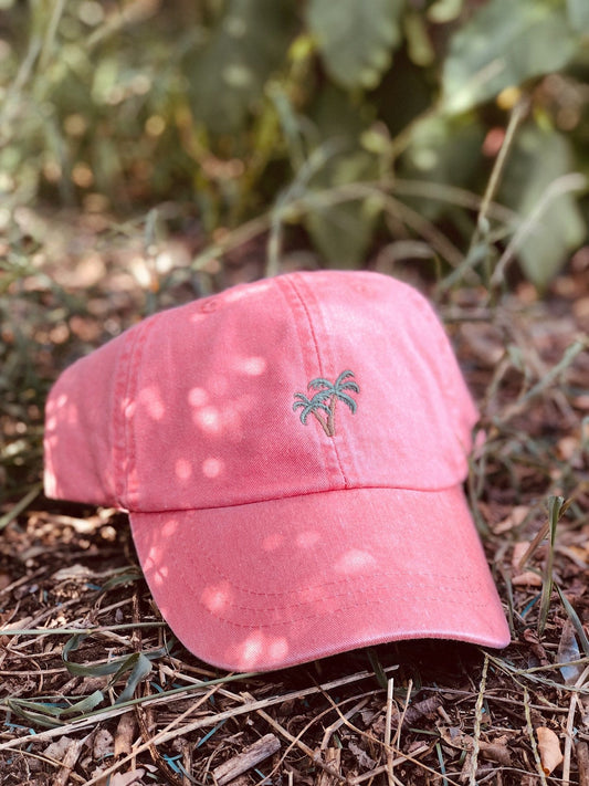 Palm Tree Coral Pink Tropical Dad Hat