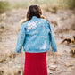 Custom White Floral Women's Relaxed Fit Denim Jacket