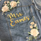 Custom Ivory Peony Floral Women's Relaxed Fit Denim Jacket