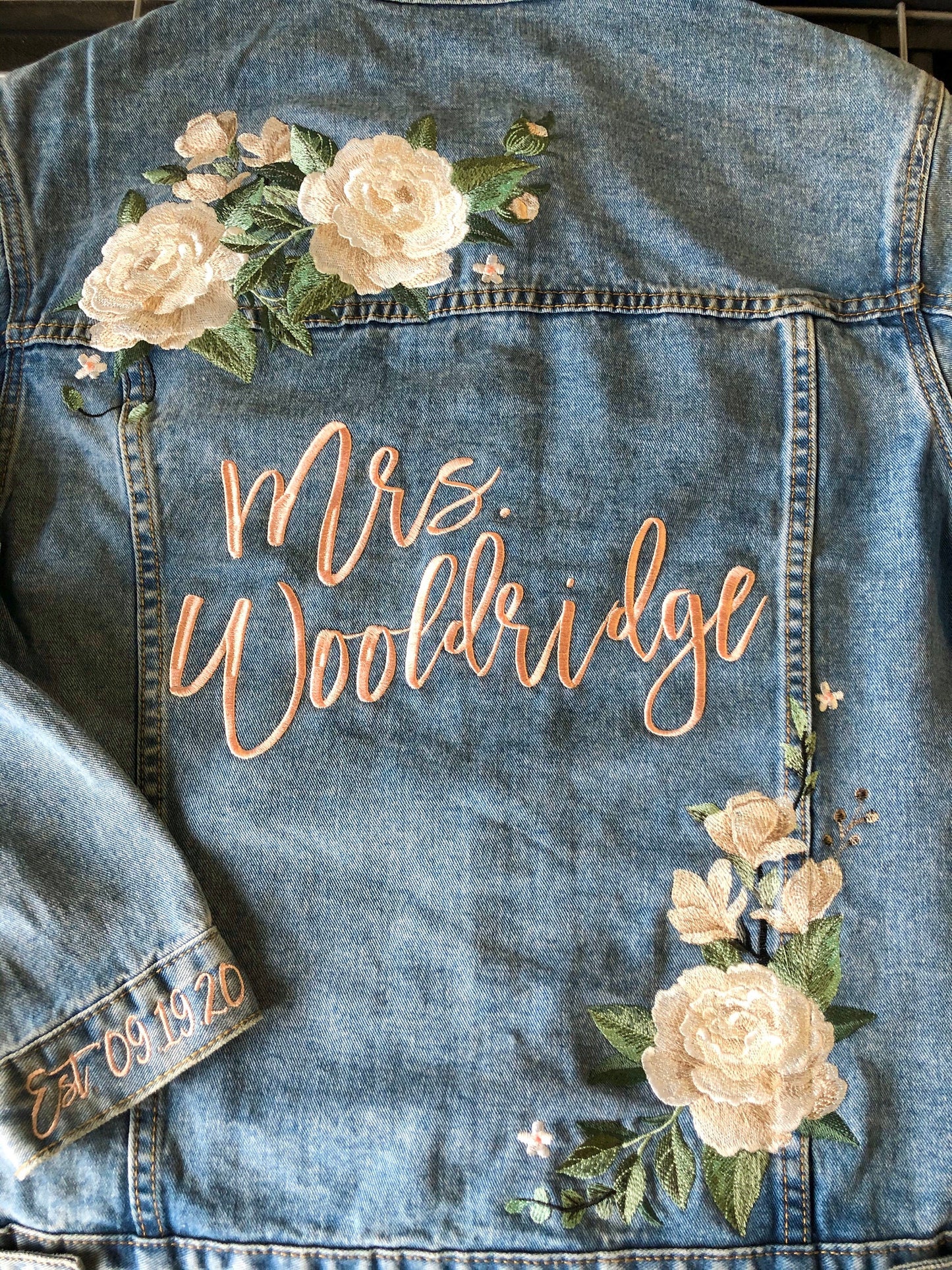 Custom Ivory Peony Floral Women's Relaxed Fit Denim Jacket