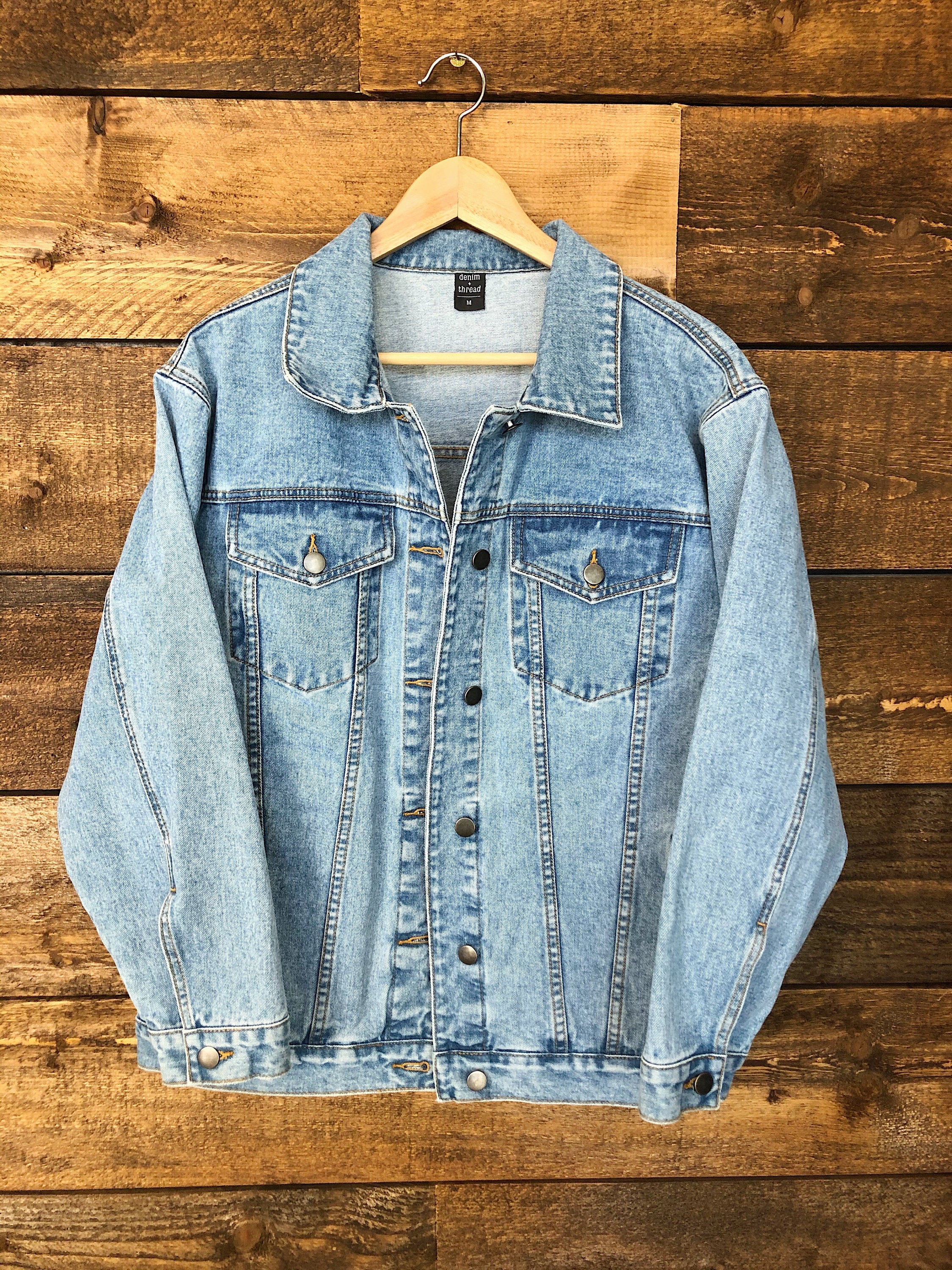 denim + thread 100% cotton women's light washed relaxed fit denim jacket