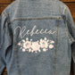 Custom White Floral Wreath Women's Relaxed Fit Denim Jacket