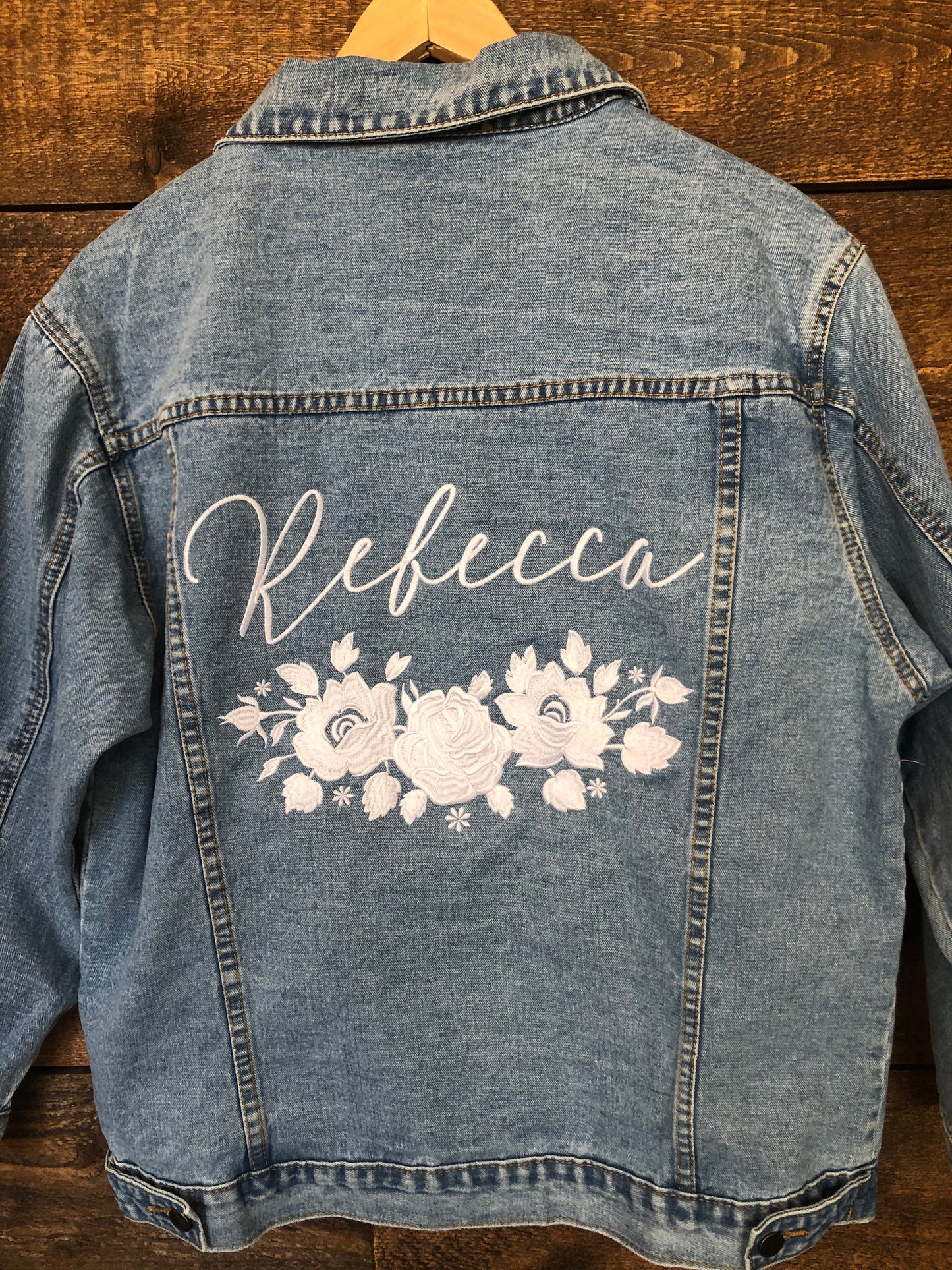 Custom White Floral Wreath Women's Relaxed Fit Denim Jacket