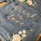 Custom Ivory Peony Floral Women's Relaxed Fit Denim Jacket