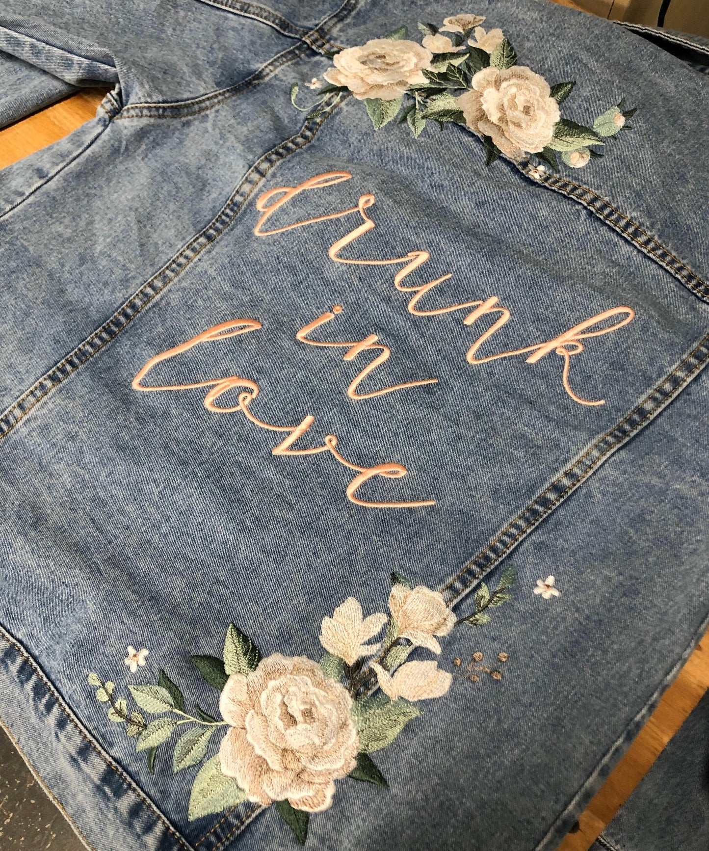 Custom Ivory Peony Floral Women's Relaxed Fit Denim Jacket
