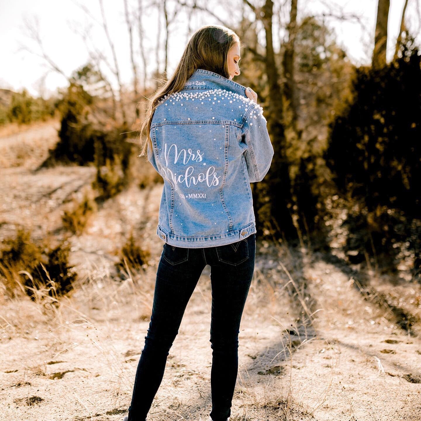 Custom Pearl and Crystal Women's Relaxed Fit Denim Jacket