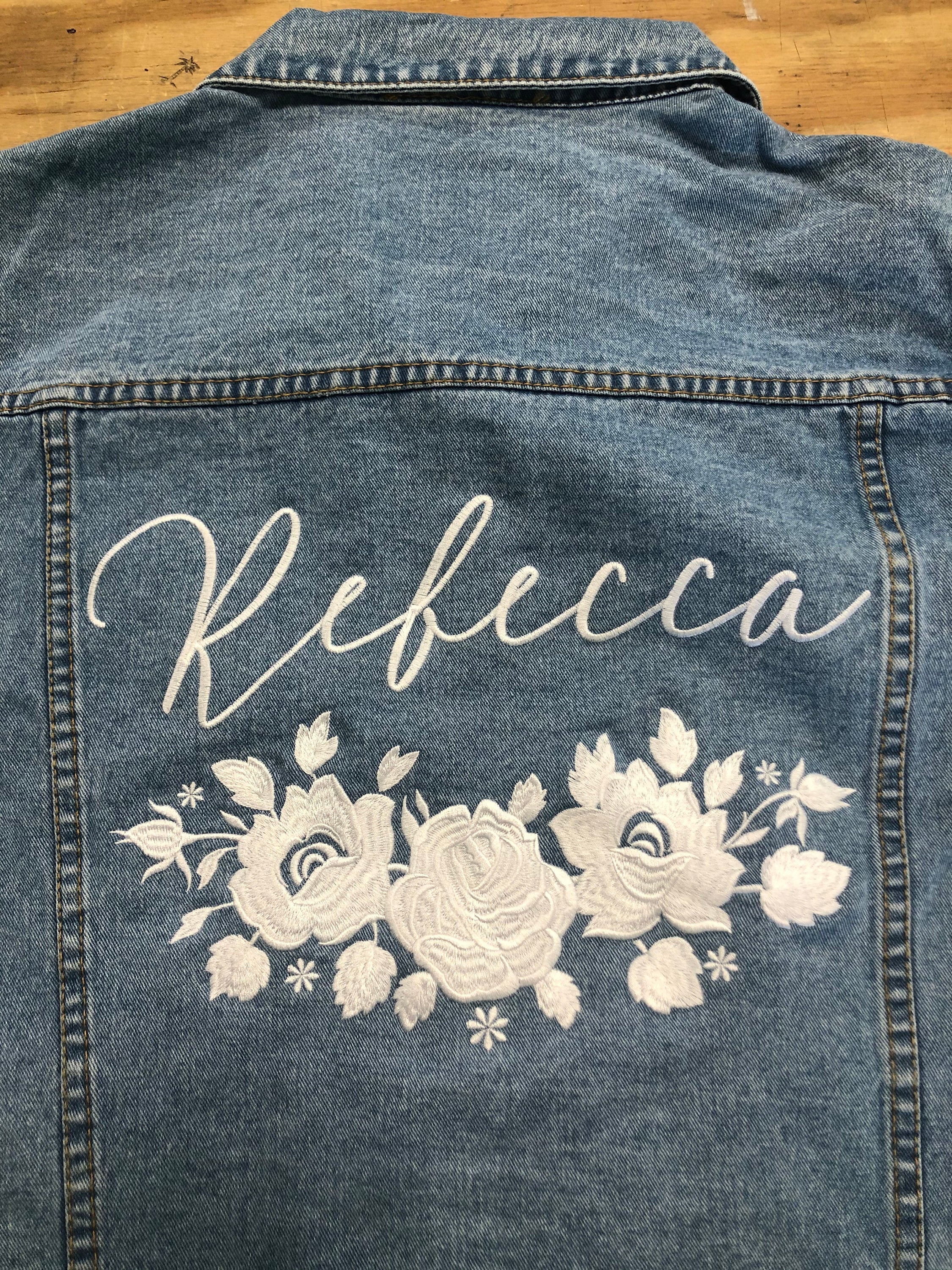 Custom White Floral Wreath Women's Relaxed Fit Denim Jacket