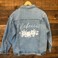 Custom White Floral Wreath Women's Relaxed Fit Denim Jacket