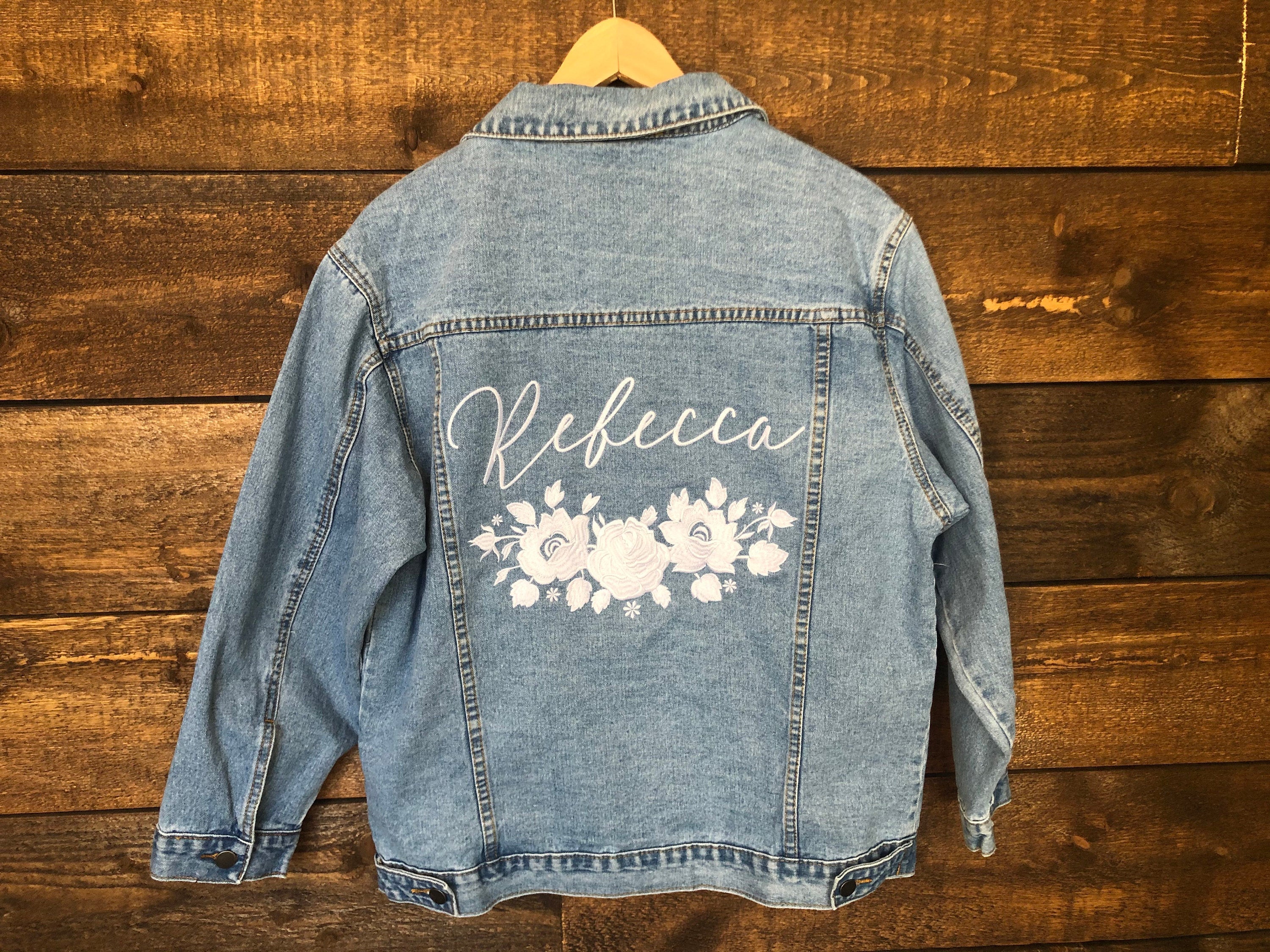 Custom White Floral Wreath Women's Relaxed Fit Denim Jacket