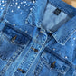 Custom Pearl and Crystal Women's Relaxed Fit Denim Jacket