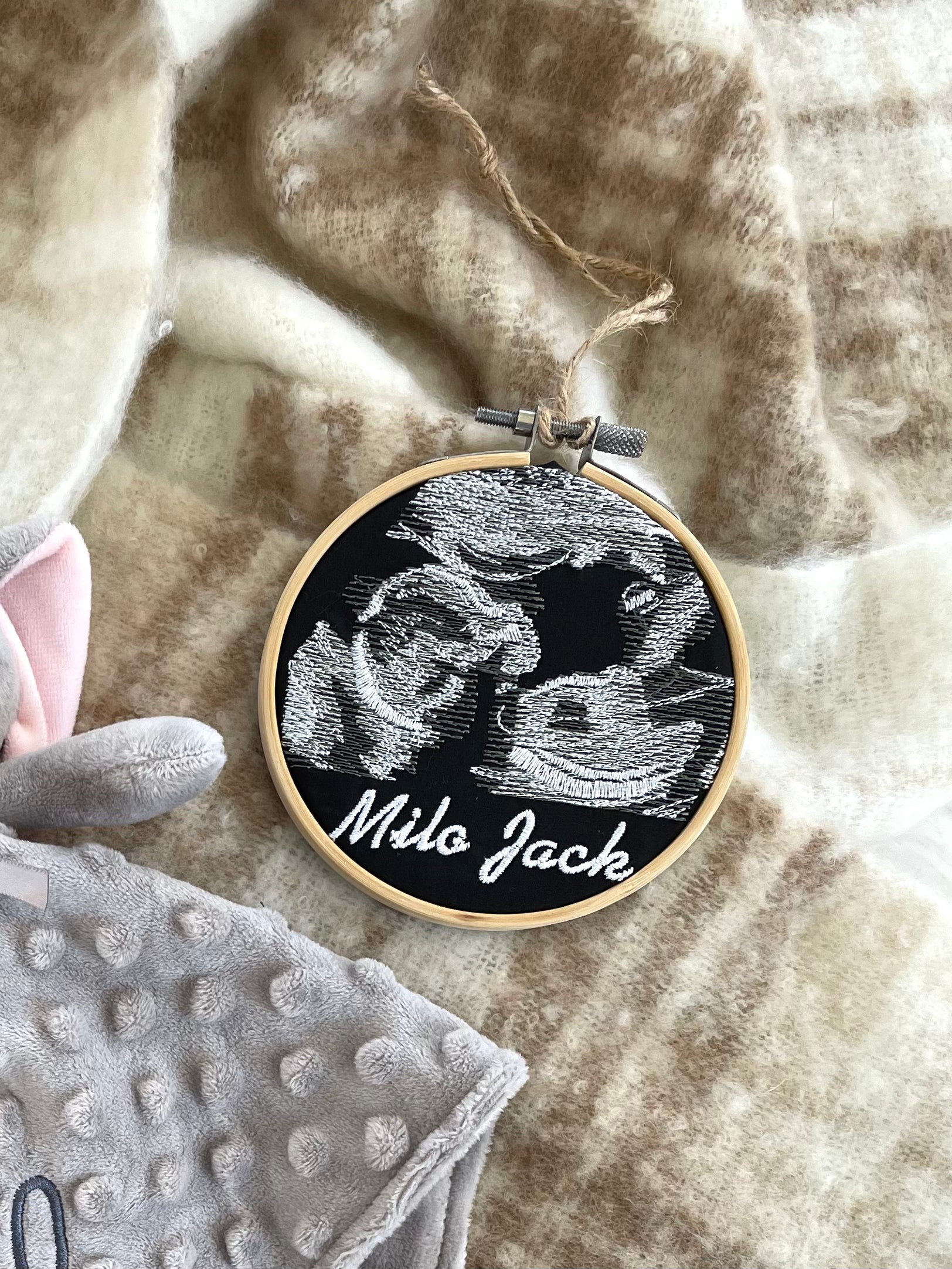Custom Embroidered Sonogram Hoop Art