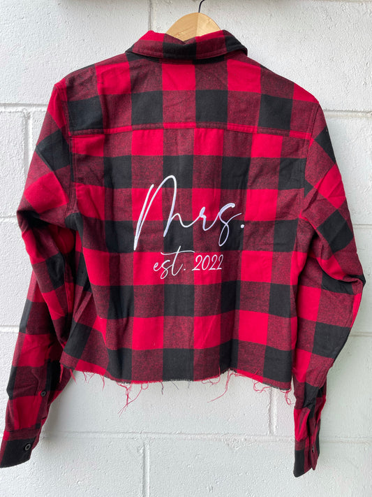 Cropped Red/Black Plaid Flannel W/ Back Embroidery