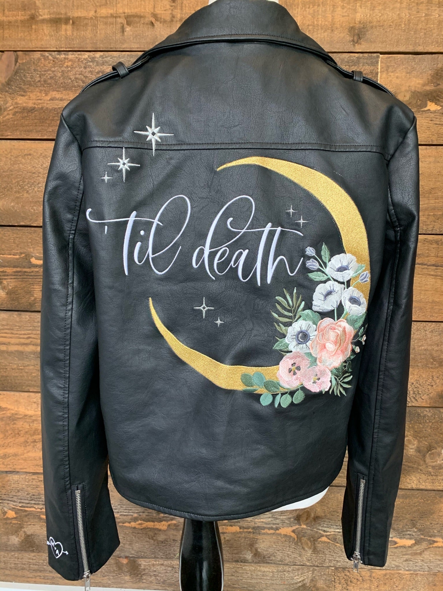 DESIGN DEPOSIT for 1 Custom Women's Biker Black Faux Leather Jacket