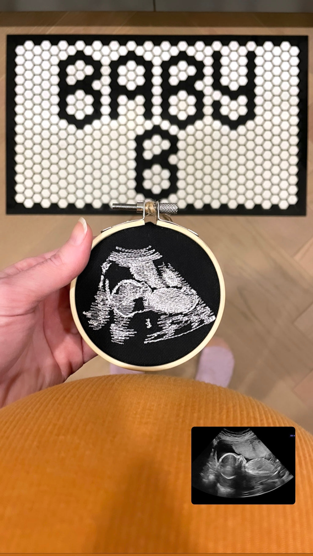 Custom Embroidered Sonogram Hoop Art