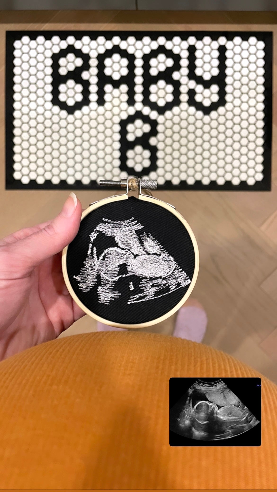 Custom Embroidered Sonogram Hoop Art