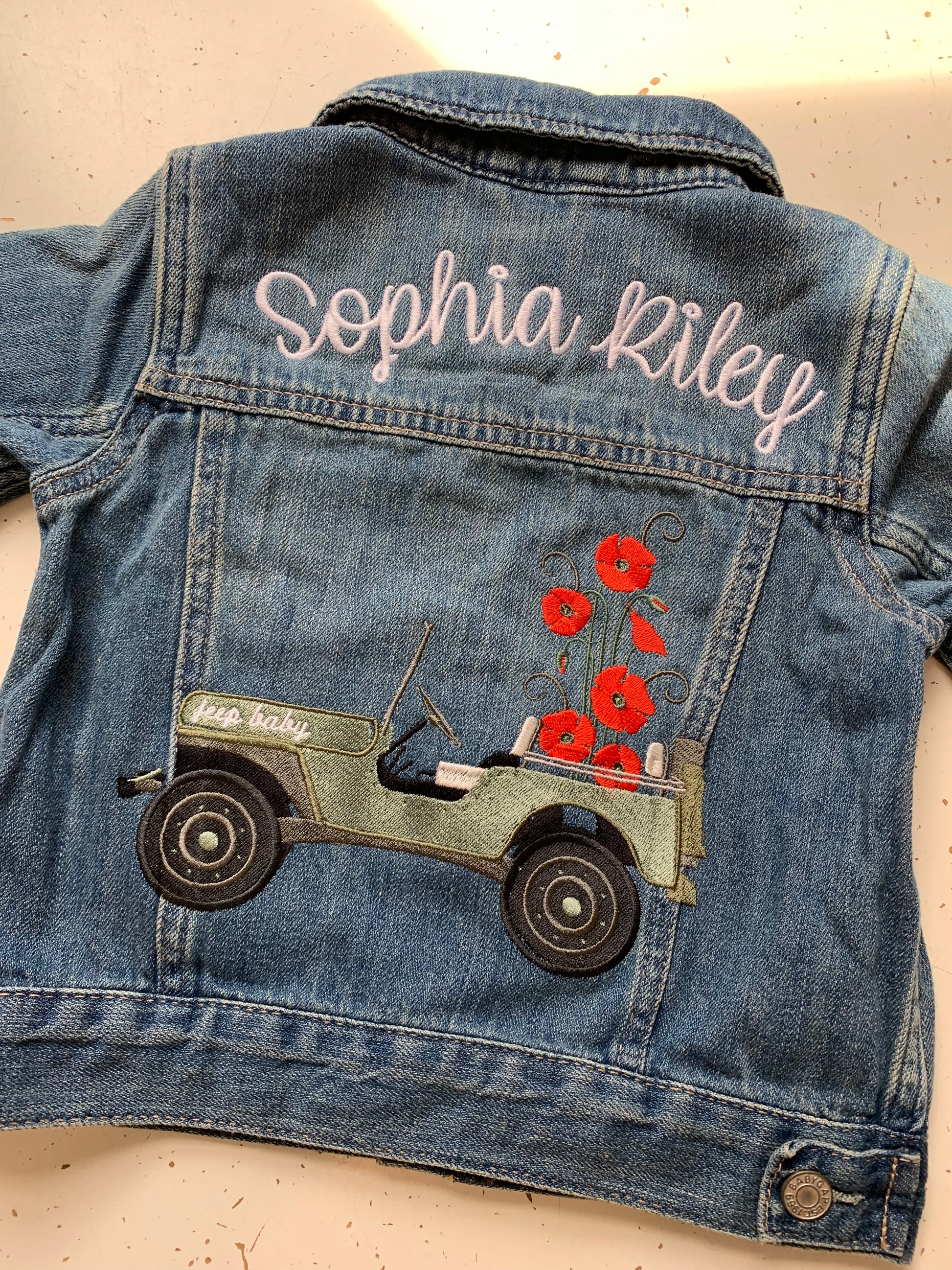 Dearly Threaded Design Deposit for 1 Custom Kids Denim Jacket Baby