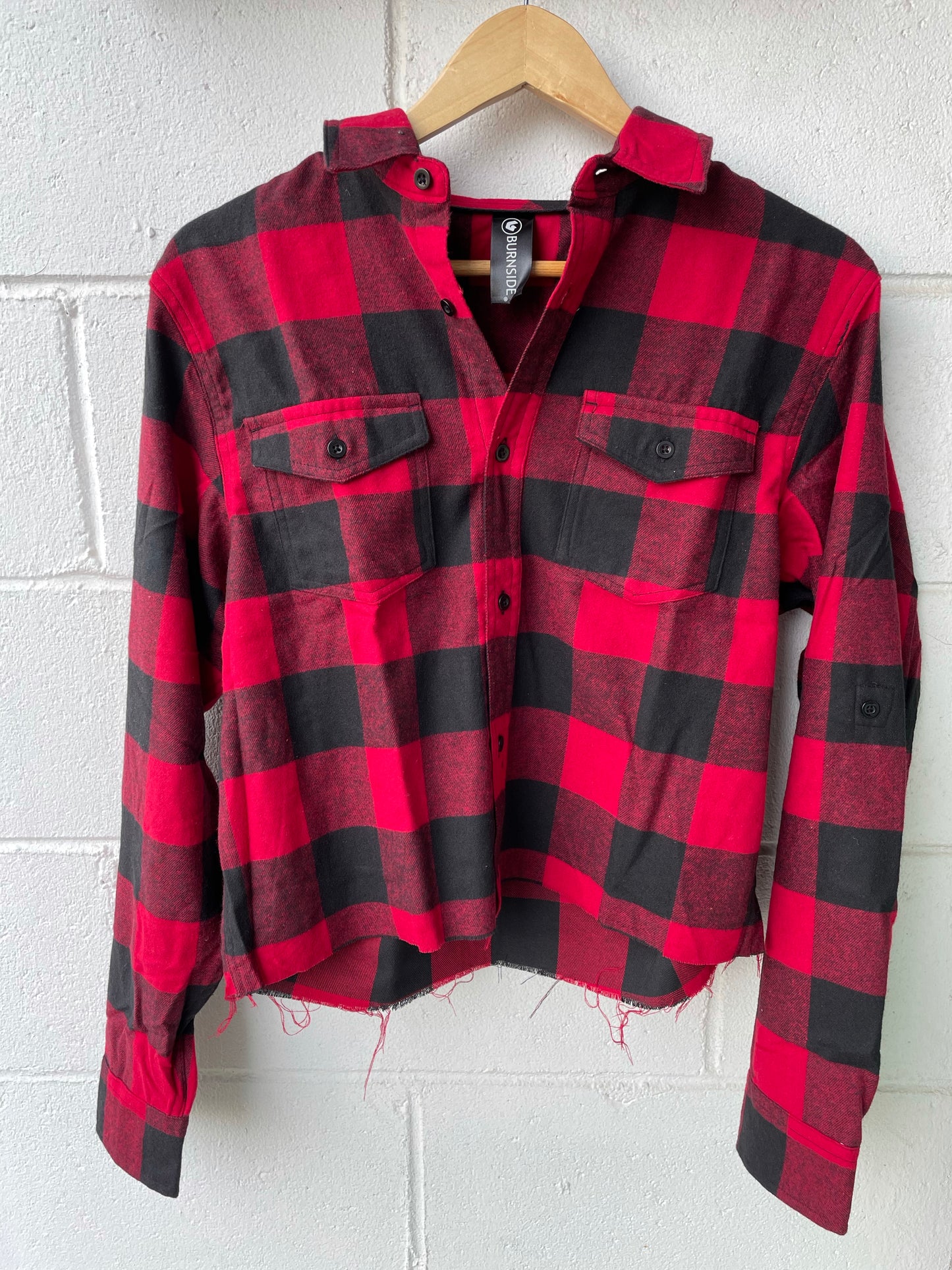 Cropped Red/Black Plaid Flannel W/ Back Embroidery