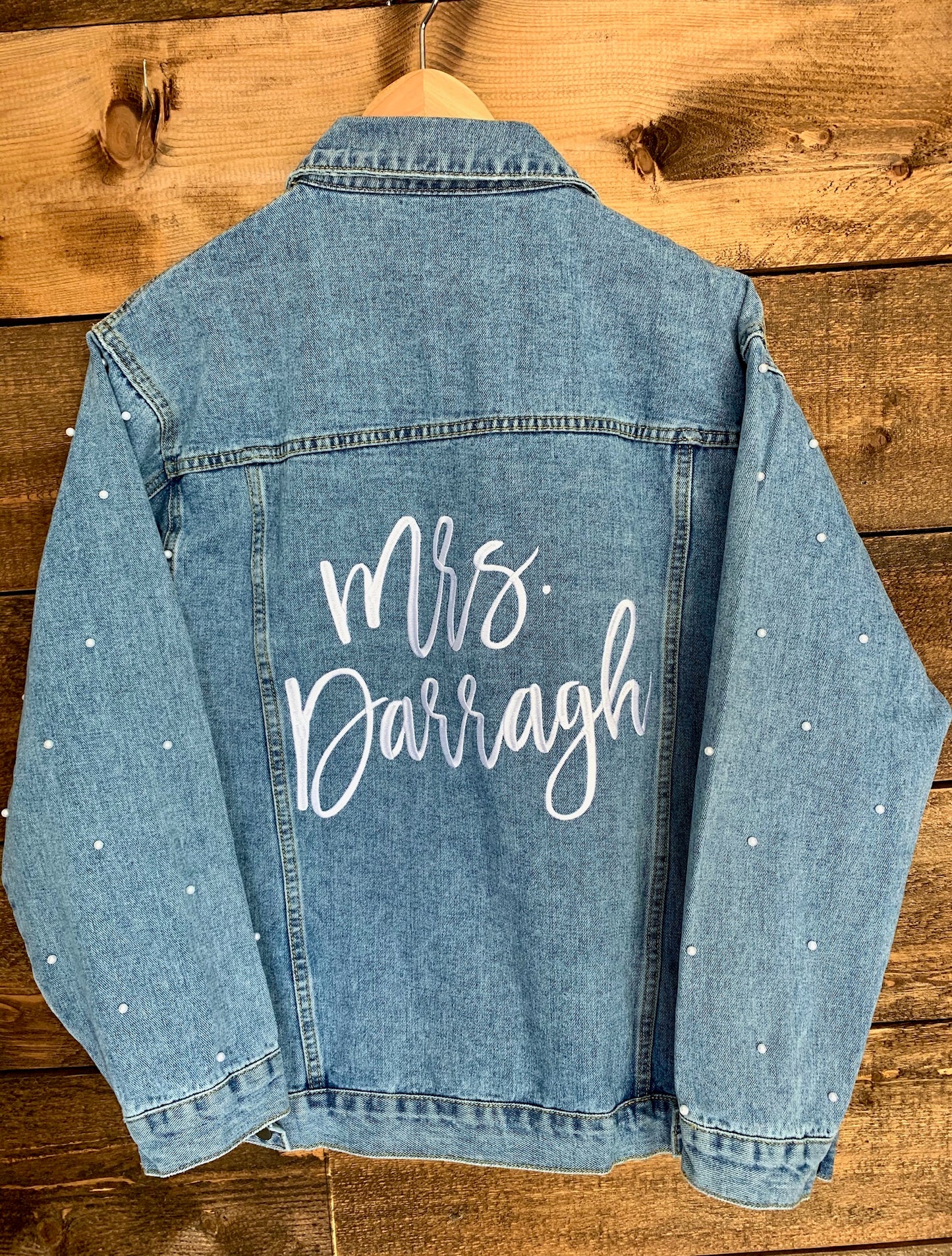 Custom Pearl Sleeve Women's Relaxed Fit Denim Jacket