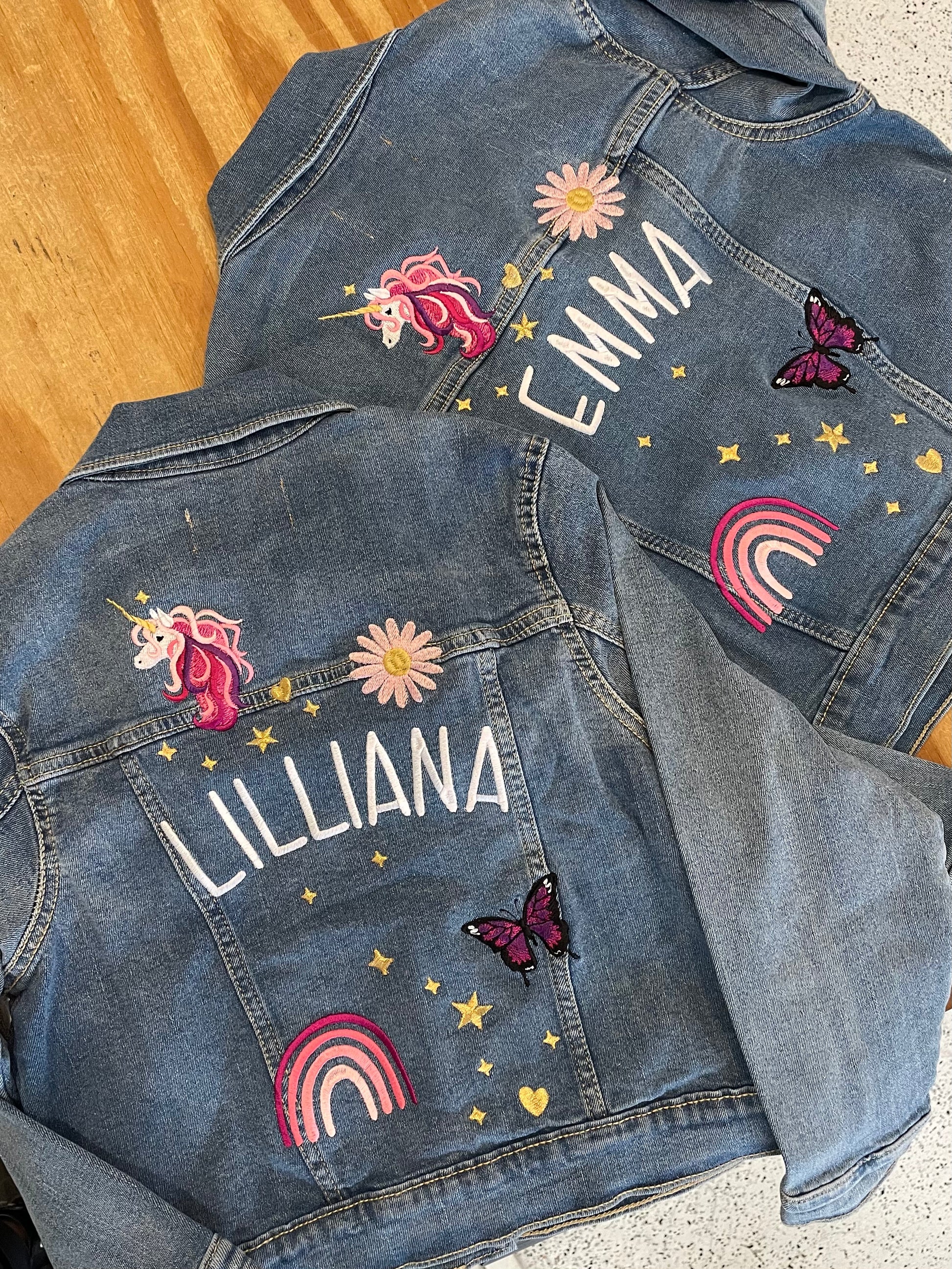 Hand-Painted Rose and Landscape Denim Jacket