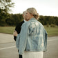 Custom Ivory Peony Floral Women's Relaxed Fit Denim Jacket