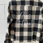 Cropped Ecru/Black Plaid Flannel W/ Back Embroidery