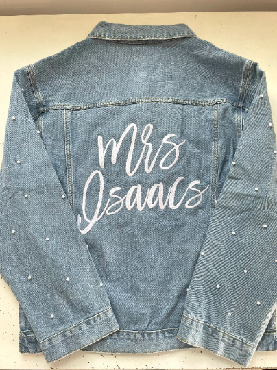 Custom Pearl Sleeve Women's Relaxed Fit Denim Jacket