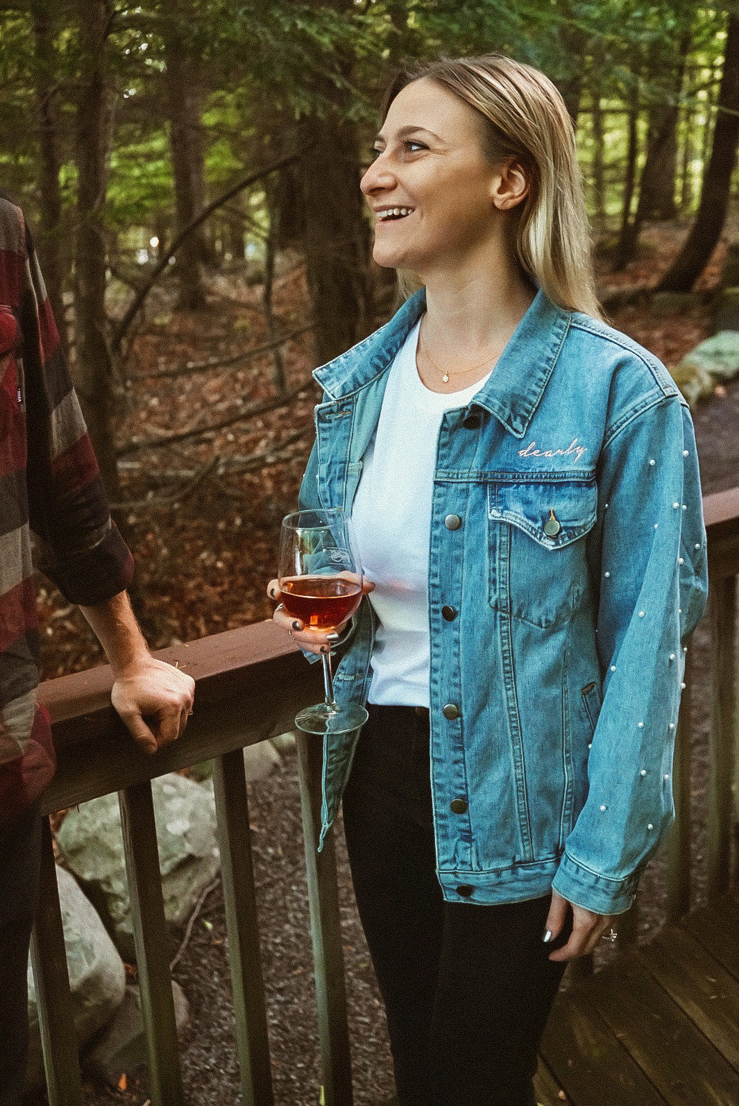 Custom Pearl Sleeve Women's Relaxed Fit Denim Jacket
