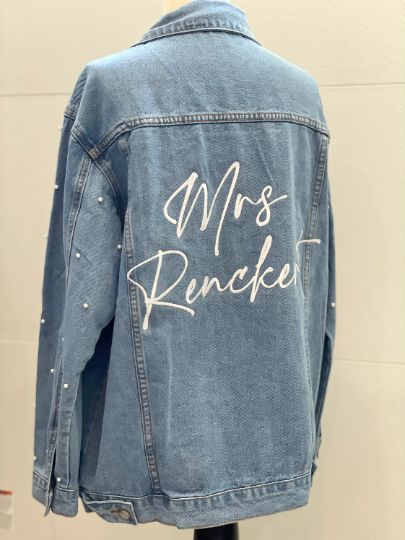 Custom Pearl Sleeve Women's Relaxed Fit Denim Jacket