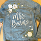 Custom White Floral with Sage Leaves Women's Relaxed Fit Denim Jacket