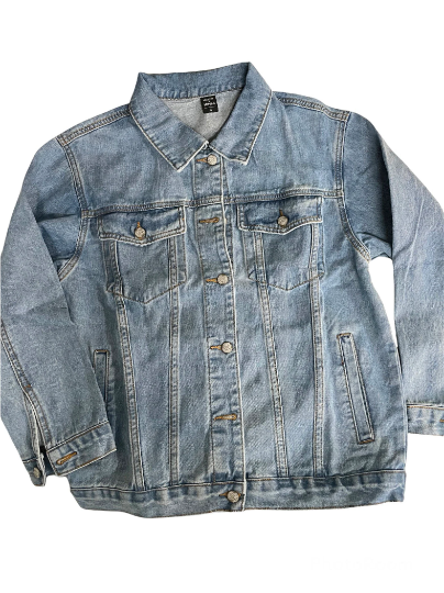 Custom White Floral with Sage Leaves Women's Relaxed Fit Denim Jacket