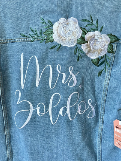 Custom Ivory Roses with Leafy Greenery Women's Relaxed Fit Denim Jacket