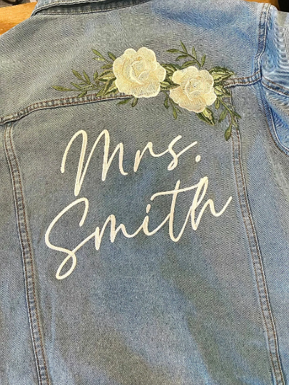 Custom Ivory Roses with Leafy Greenery Women's Relaxed Fit Denim Jacket