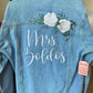 Custom Ivory Roses with Leafy Greenery Women's Relaxed Fit Denim Jacket