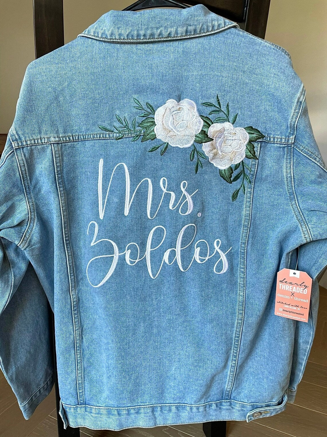 Custom Ivory Roses with Leafy Greenery Women's Relaxed Fit Denim Jacket